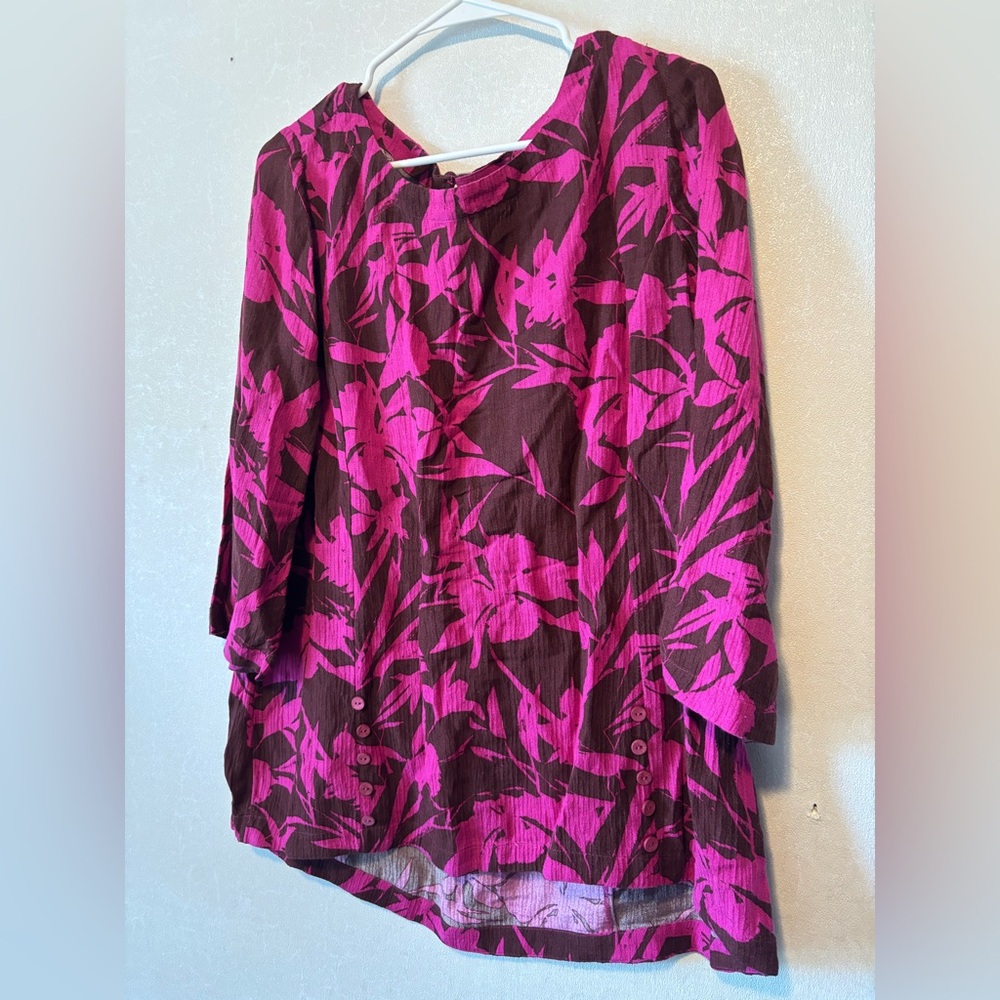 Soft Surroundings |Pink and Eggplant Floral Blouse | Size Large - Picture 2 of 6